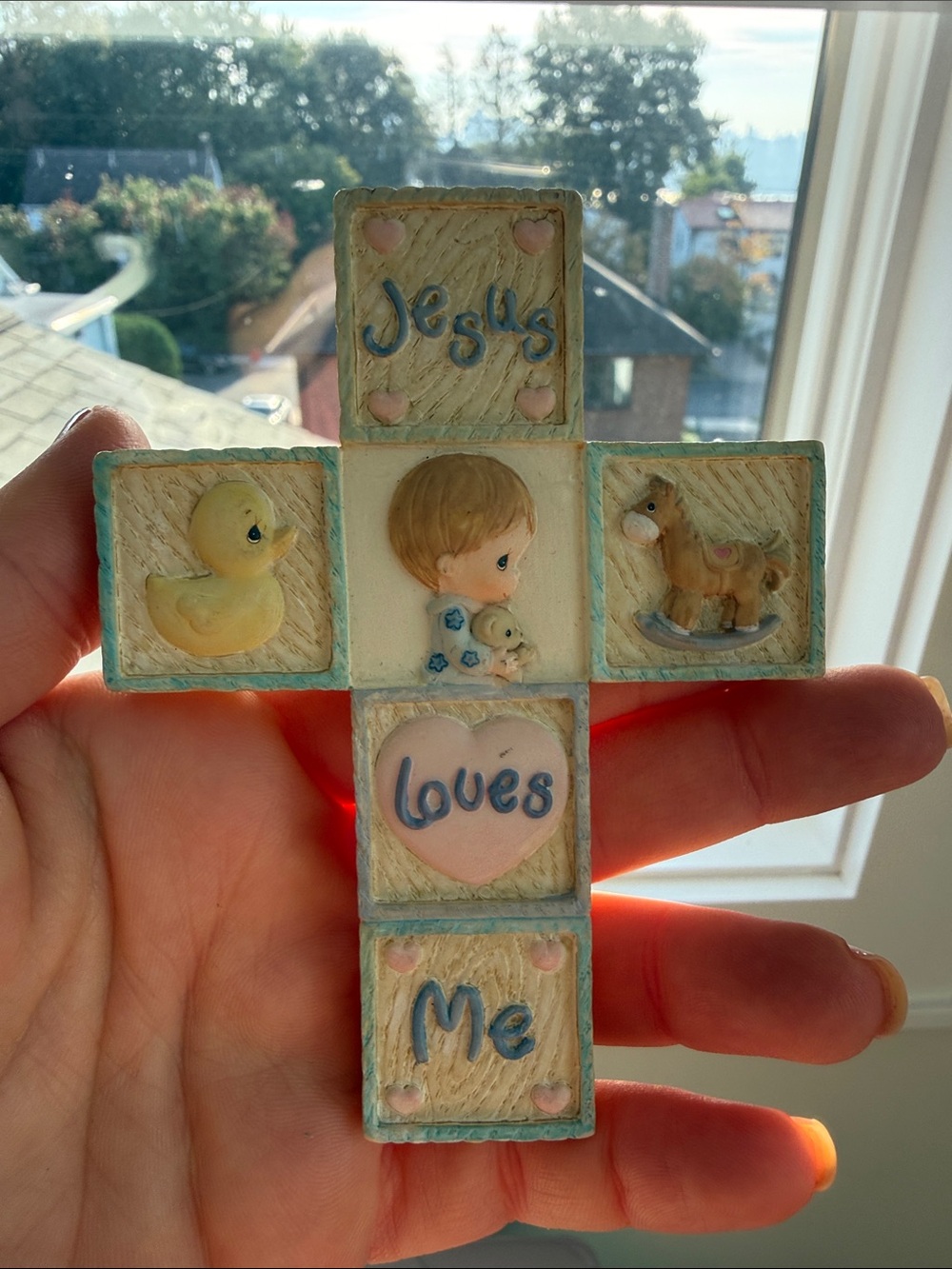 Precious Moments Pastel Cross Figurine - Blue, Pink, Cream